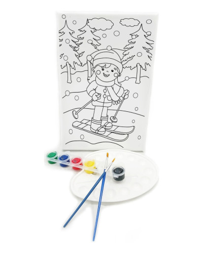 KAYAKÇI KIZ Minik Ressam Seti - 20 x 30 cm Önçizimli Tuval, 2 Adet Fırça, Palet ve Boya