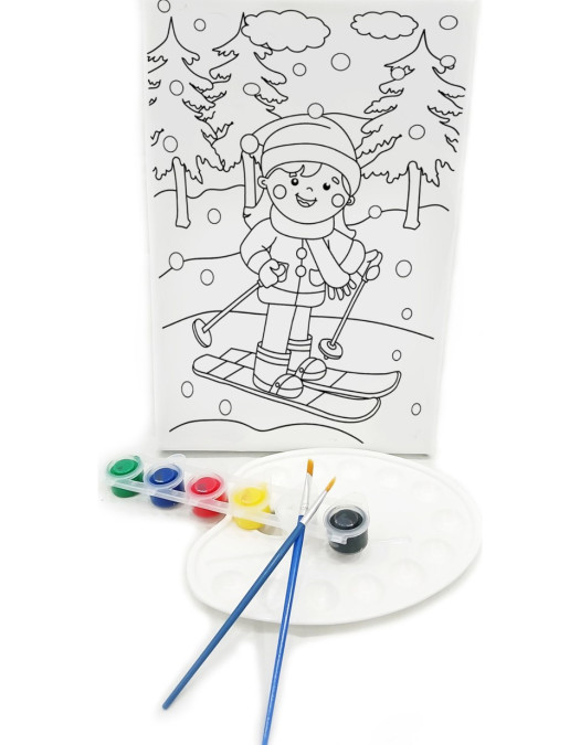KAYAKÇI KIZ Minik Ressam Seti - 20 x 30 cm Önçizimli Tuval, 2 Adet Fırça, Palet ve Boya