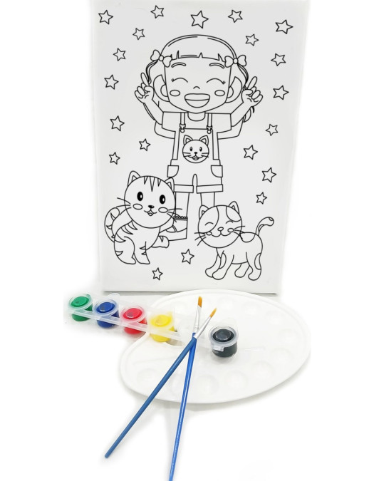 KEDİLİ KIZ Minik Ressam Seti - 20 x 30 cm Önçizimli Tuval, 2 Adet Fırça, Palet ve Boya KEDİLİ KIZ Minik Ressam Seti - 20 x 30 cm Önçizimli Tuval, 2 Adet Fırça, Palet ve Boya