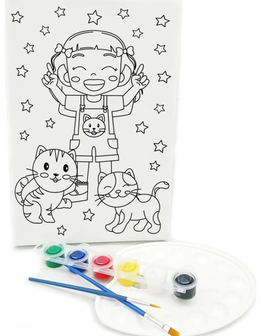 KEDİLİ KIZ Minik Ressam Seti - 20 x 30 cm Önçizimli Tuval, 2 Adet Fırça, Palet ve Boya KEDİLİ KIZ Minik Ressam Seti - 20 x 30 cm Önçizimli Tuval, 2 Adet Fırça, Palet ve Boya