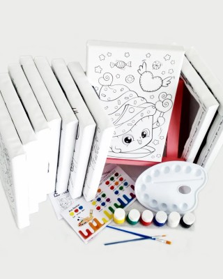 10'lu Kız Çocuk Ressam Seti - 10 Ad. 20 x 30 cm Önçizimli Tuval, 2 Ad. Fırça, Palet, Boya & Şövale