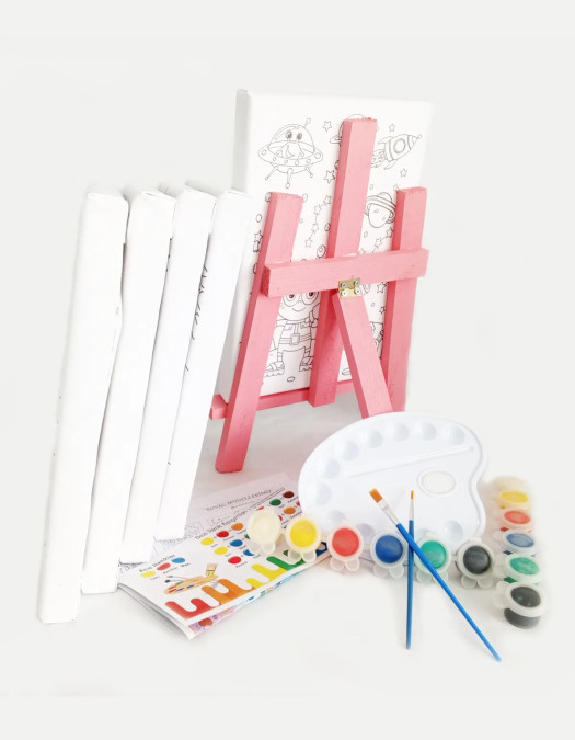 5'li Kız Çocuk Ressam Seti - 5 Ad. 20 x 30 cm Önçizimli Tuval, 2 Ad. Fırça, Palet, Boya ve Şövale 5'li Kız Çocuk Ressam Seti - 5 Ad. 20 x 30 cm Önçizimli Tuval, 2 Ad. Fırça, Palet, Boya ve Şövale