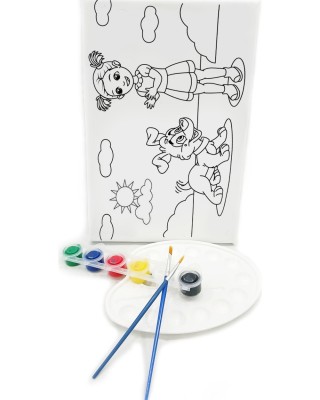 KIZ & KÖPEK Minik Ressam Seti - 20 x 30 cm Önçizimli Tuval, 2 Adet Fırça, Palet ve Boya