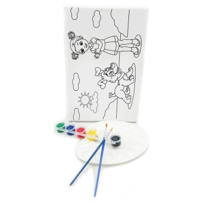 KIZ & KÖPEK Minik Ressam Seti - 20 x 30 cm Önçizimli Tuval, 2 Adet Fırça, Palet ve Boya