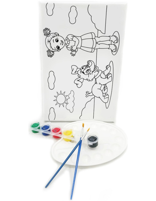 KIZ & KÖPEK Minik Ressam Seti - 20 x 30 cm Önçizimli Tuval, 2 Adet Fırça, Palet ve Boya KIZ & KÖPEK Minik Ressam Seti - 20 x 30 cm Önçizimli Tuval, 2 Adet Fırça, Palet ve Boya