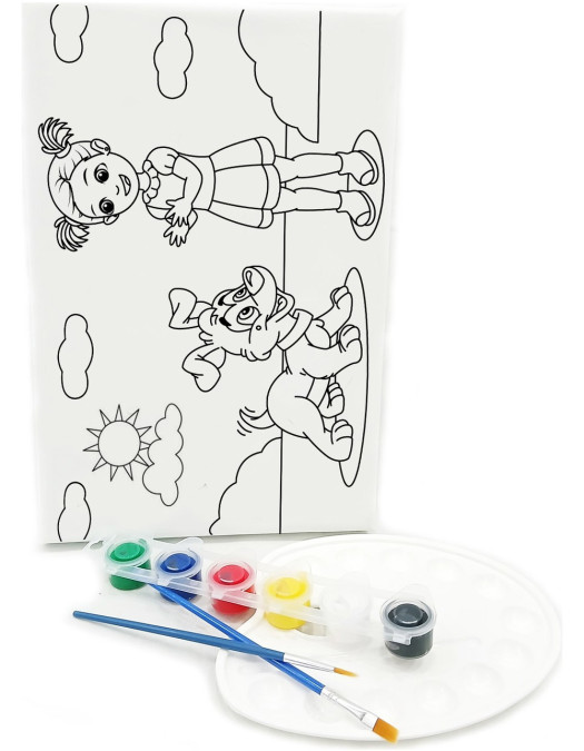 KIZ & KÖPEK Minik Ressam Seti - 20 x 30 cm Önçizimli Tuval, 2 Adet Fırça, Palet ve Boya KIZ & KÖPEK Minik Ressam Seti - 20 x 30 cm Önçizimli Tuval, 2 Adet Fırça, Palet ve Boya