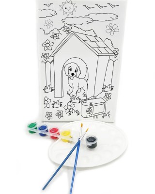 KÖPEK KULÜBESİ Minik Ressam Seti - 20 x 30 cm Önçizimli Tuval, 2 Adet Fırça, Palet ve Boya