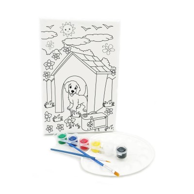 KÖPEK KULÜBESİ Minik Ressam Seti - 20 x 30 cm Önçizimli Tuval, 2 Adet Fırça, Palet ve Boya