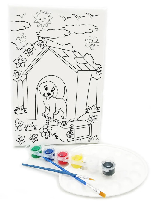 KÖPEK KULÜBESİ Minik Ressam Seti - 20 x 30 cm Önçizimli Tuval, 2 Adet Fırça, Palet ve Boya KÖPEK KULÜBESİ Minik Ressam Seti - 20 x 30 cm Önçizimli Tuval, 2 Adet Fırça, Palet ve Boya