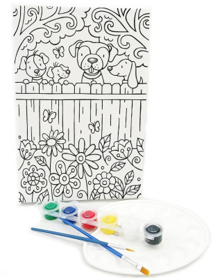 KUÇU ÇETESİ Minik Ressam Seti - 20 x 30 cm Önçizimli Tuval, 2 Adet Fırça, Palet ve Boya