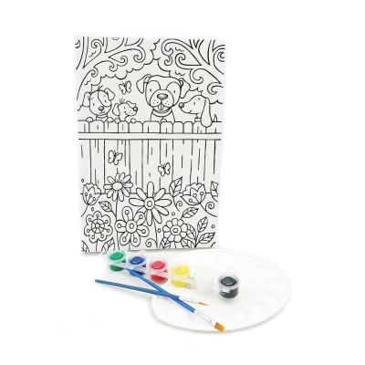 KUÇU ÇETESİ Minik Ressam Seti - 20 x 30 cm Önçizimli Tuval, 2 Adet Fırça, Palet ve Boya