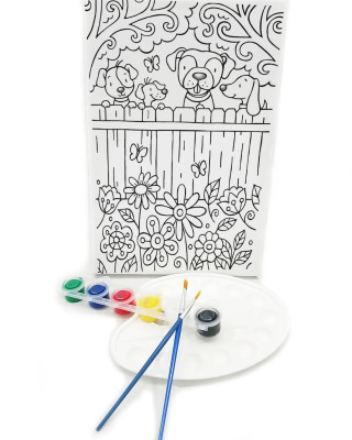 KUÇU ÇETESİ Minik Ressam Seti - 20 x 30 cm Önçizimli Tuval, 2 Adet Fırça, Palet ve Boya