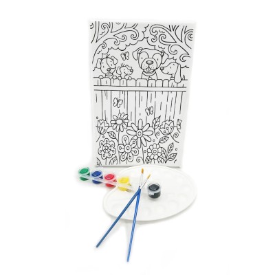 KUÇU ÇETESİ Minik Ressam Seti - 20 x 30 cm Önçizimli Tuval, 2 Adet Fırça, Palet ve Boya