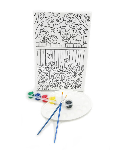 KUÇU ÇETESİ Minik Ressam Seti - 20 x 30 cm Önçizimli Tuval, 2 Adet Fırça, Palet ve Boya