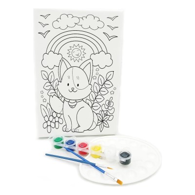 MASKELİ KEDİ Minik Ressam Seti - 20 x 30 cm Önçizimli Tuval, 2 Adet Fırça, Palet ve Boya