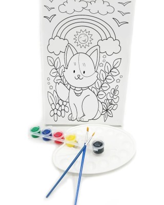 MASKELİ KEDİ Minik Ressam Seti - 20 x 30 cm Önçizimli Tuval, 2 Adet Fırça, Palet ve Boya