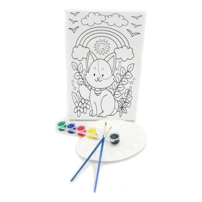 MASKELİ KEDİ Minik Ressam Seti - 20 x 30 cm Önçizimli Tuval, 2 Adet Fırça, Palet ve Boya