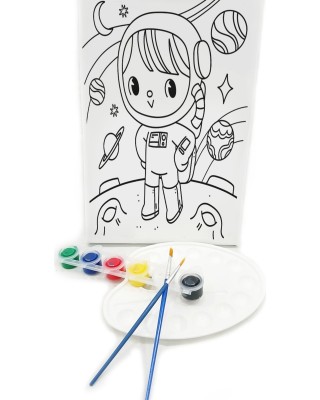 MİNİK ASTRONOT Minik Ressam Seti - 20 x 30 cm Önçizimli Tuval, 2 Adet Fırça, Palet ve Boya