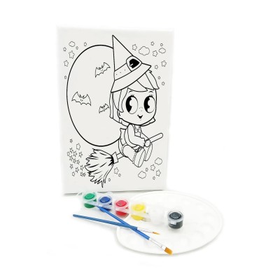 MİNİK CADI Minik Ressam Seti - 20 x 30 cm Önçizimli Tuval, 2 Adet Fırça, Palet ve Boya