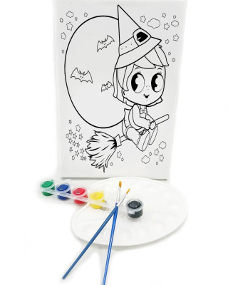 MİNİK CADI Minik Ressam Seti - 20 x 30 cm Önçizimli Tuval, 2 Adet Fırça, Palet ve Boya