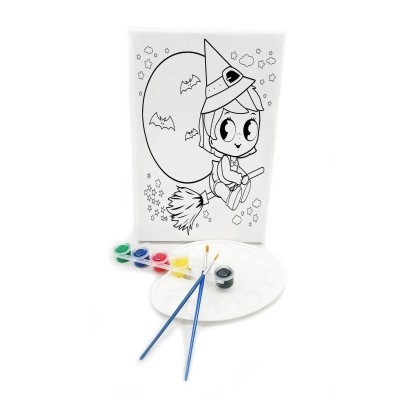 MİNİK CADI Minik Ressam Seti - 20 x 30 cm Önçizimli Tuval, 2 Adet Fırça, Palet ve Boya