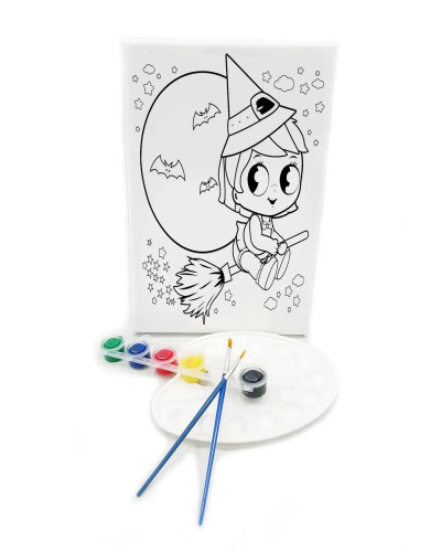 MİNİK CADI Minik Ressam Seti - 20 x 30 cm Önçizimli Tuval, 2 Adet Fırça, Palet ve Boya