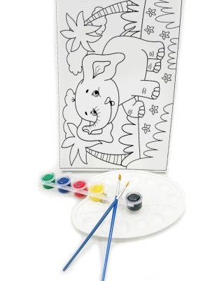 SEVİMLİ FİL Minik Ressam Seti - 20 x 30 cm Önçizimli Tuval, 2 Adet Fırça, Palet ve Boya