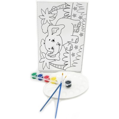 SEVİMLİ FİL Minik Ressam Seti - 20 x 30 cm Önçizimli Tuval, 2 Adet Fırça, Palet ve Boya