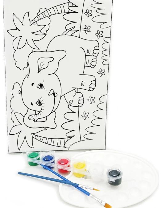 SEVİMLİ FİL Minik Ressam Seti - 20 x 30 cm Önçizimli Tuval, 2 Adet Fırça, Palet ve Boya SEVİMLİ FİL Minik Ressam Seti - 20 x 30 cm Önçizimli Tuval, 2 Adet Fırça, Palet ve Boya