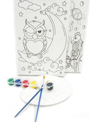 2'li Minik Ressam Seti 20 x 30 cm Önçizimli Tuval 2 Adet Fırça Palet ve Boya