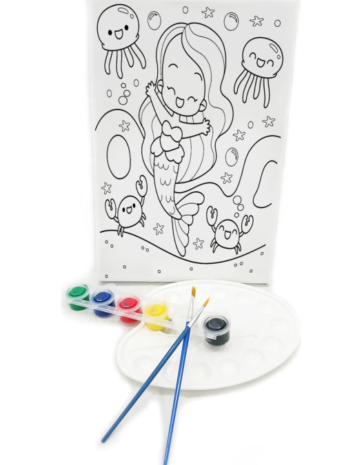 NEŞELİ DENİZ KIZI Minik Ressam Seti - 20 x 30 cm Önçizimli Tuval, 2 Adet Fırça, Palet ve Boya NEŞELİ DENİZ KIZI Minik Ressam Seti - 20 x 30 cm Önçizimli Tuval, 2 Adet Fırça, Palet ve Boya