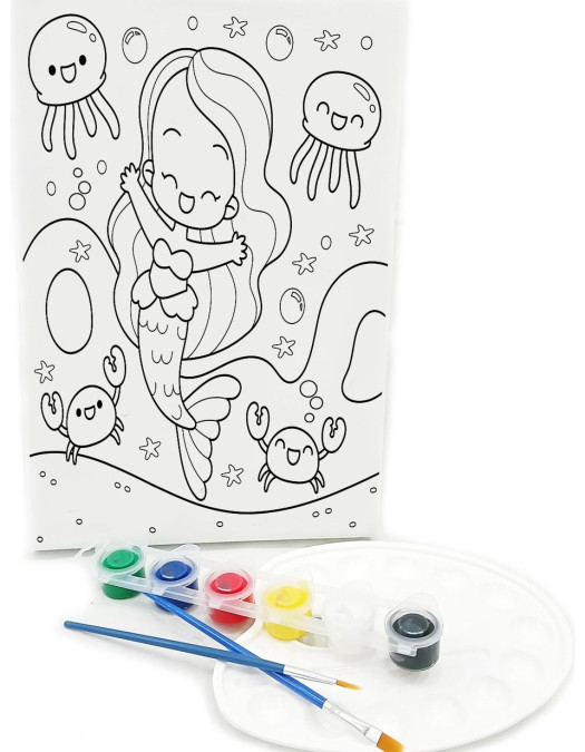 NEŞELİ DENİZ KIZI Minik Ressam Seti - 20 x 30 cm Önçizimli Tuval, 2 Adet Fırça, Palet ve Boya NEŞELİ DENİZ KIZI Minik Ressam Seti - 20 x 30 cm Önçizimli Tuval, 2 Adet Fırça, Palet ve Boya
