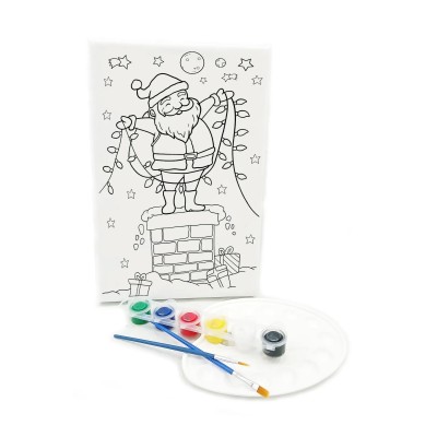 NOEL BABA Minik Ressam Seti - 20 x 30 cm Önçizimli Tuval, 2 Adet Fırça, Palet ve Boya