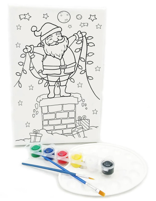 NOEL BABA Minik Ressam Seti - 20 x 30 cm Önçizimli Tuval, 2 Adet Fırça, Palet ve Boya NOEL BABA Minik Ressam Seti - 20 x 30 cm Önçizimli Tuval, 2 Adet Fırça, Palet ve Boya