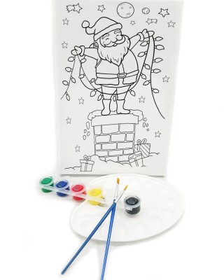 NOEL BABA Minik Ressam Seti - 20 x 30 cm Önçizimli Tuval, 2 Adet Fırça, Palet ve Boya