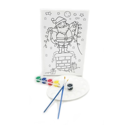 NOEL BABA Minik Ressam Seti - 20 x 30 cm Önçizimli Tuval, 2 Adet Fırça, Palet ve Boya