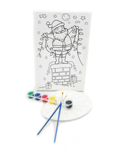 NOEL BABA Minik Ressam Seti - 20 x 30 cm Önçizimli Tuval, 2 Adet Fırça, Palet ve Boya
