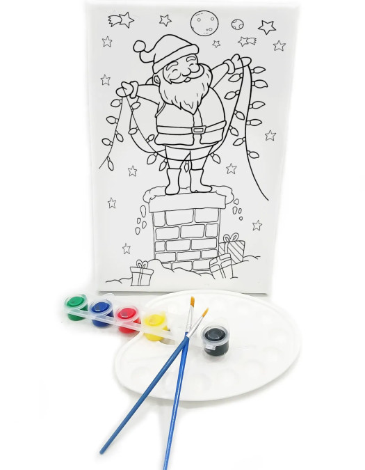 NOEL BABA Minik Ressam Seti - 20 x 30 cm Önçizimli Tuval, 2 Adet Fırça, Palet ve Boya NOEL BABA Minik Ressam Seti - 20 x 30 cm Önçizimli Tuval, 2 Adet Fırça, Palet ve Boya