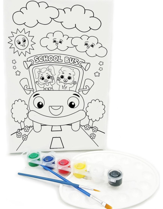 OKUL OTOBÜSÜ Minik Ressam Seti - 20 x 30 cm Önçizimli Tuval, 2 Adet Fırça, Palet ve Boya OKUL OTOBÜSÜ Minik Ressam Seti - 20 x 30 cm Önçizimli Tuval, 2 Adet Fırça, Palet ve Boya