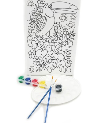 PAPAĞAN Minik Ressam Seti - 20 x 30 cm Önçizimli Tuval, 2 Adet Fırça, Palet ve Boya