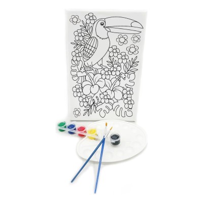 PAPAĞAN Minik Ressam Seti - 20 x 30 cm Önçizimli Tuval, 2 Adet Fırça, Palet ve Boya