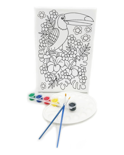PAPAĞAN Minik Ressam Seti - 20 x 30 cm Önçizimli Tuval, 2 Adet Fırça, Palet ve Boya