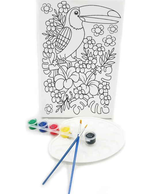 PAPAĞAN Minik Ressam Seti - 20 x 30 cm Önçizimli Tuval, 2 Adet Fırça, Palet ve Boya PAPAĞAN Minik Ressam Seti - 20 x 30 cm Önçizimli Tuval, 2 Adet Fırça, Palet ve Boya