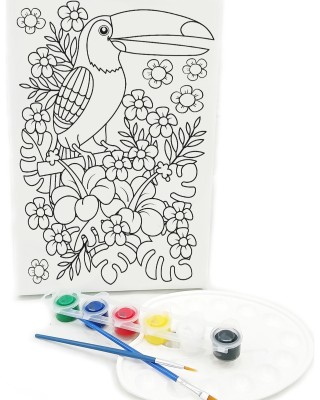PAPAĞAN Minik Ressam Seti - 20 x 30 cm Önçizimli Tuval, 2 Adet Fırça, Palet ve Boya