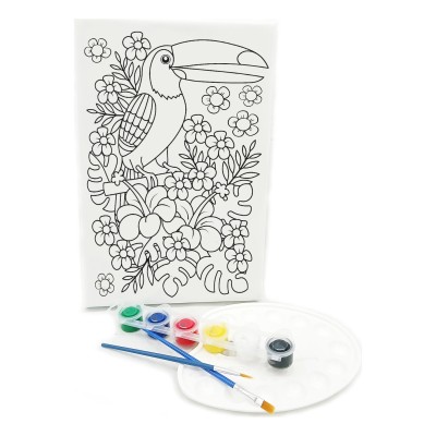 PAPAĞAN Minik Ressam Seti - 20 x 30 cm Önçizimli Tuval, 2 Adet Fırça, Palet ve Boya