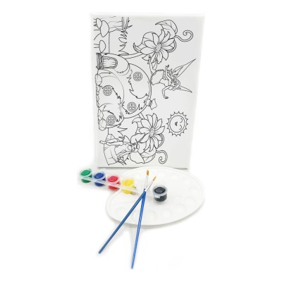 PERİ KIZI Minik Ressam Seti - 20 x 30 cm Önçizimli Tuval, 2 Adet Fırça, Palet ve Boya