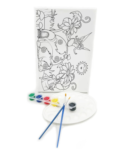 PERİ KIZI Minik Ressam Seti - 20 x 30 cm Önçizimli Tuval, 2 Adet Fırça, Palet ve Boya