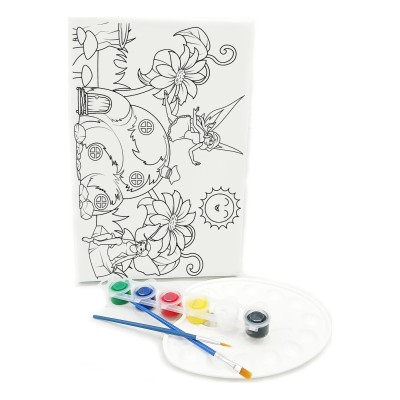 PERİ KIZI Minik Ressam Seti - 20 x 30 cm Önçizimli Tuval, 2 Adet Fırça, Palet ve Boya
