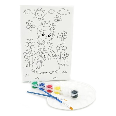 RAPUNZEL Minik Ressam Seti - 20 x 30 cm Önçizimli Tuval, 2 Adet Fırça, Palet ve Boya