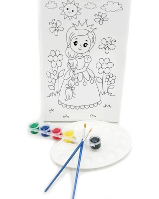 RAPUNZEL Minik Ressam Seti - 20 x 30 cm Önçizimli Tuval, 2 Adet Fırça, Palet ve Boya